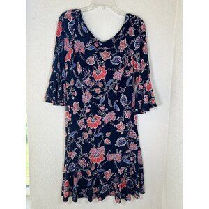 Eliza J Dress Size 14 Floral Midi Dress Fit and Flare 3/4 Sleeve Gold Zipper